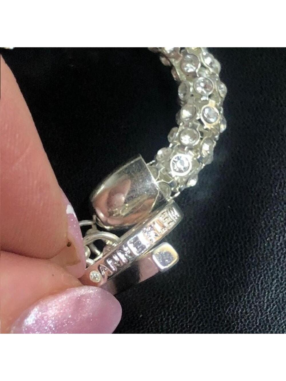 B0064 Anne Klein Crystal Embellished Toggle Bracelet Silver Tone 7.5 Inch - Picture 3 of 3